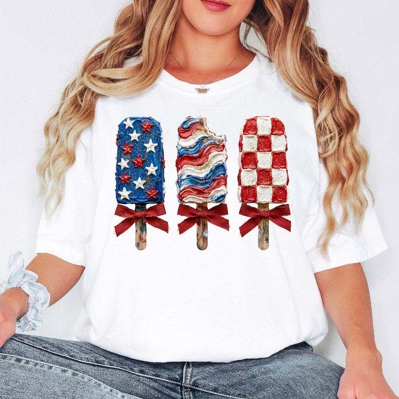 Patriotic Popsicle Shirt, 4th Of July Graphic Tee, Red White Blue Summer T Shirt