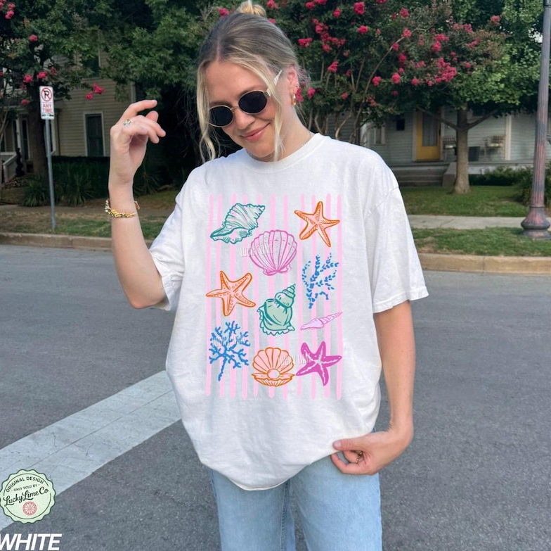 Seashell Shirt, Beach Shirt, Summer Graphic Tee, Ocean Lover, Sea Shell Tee